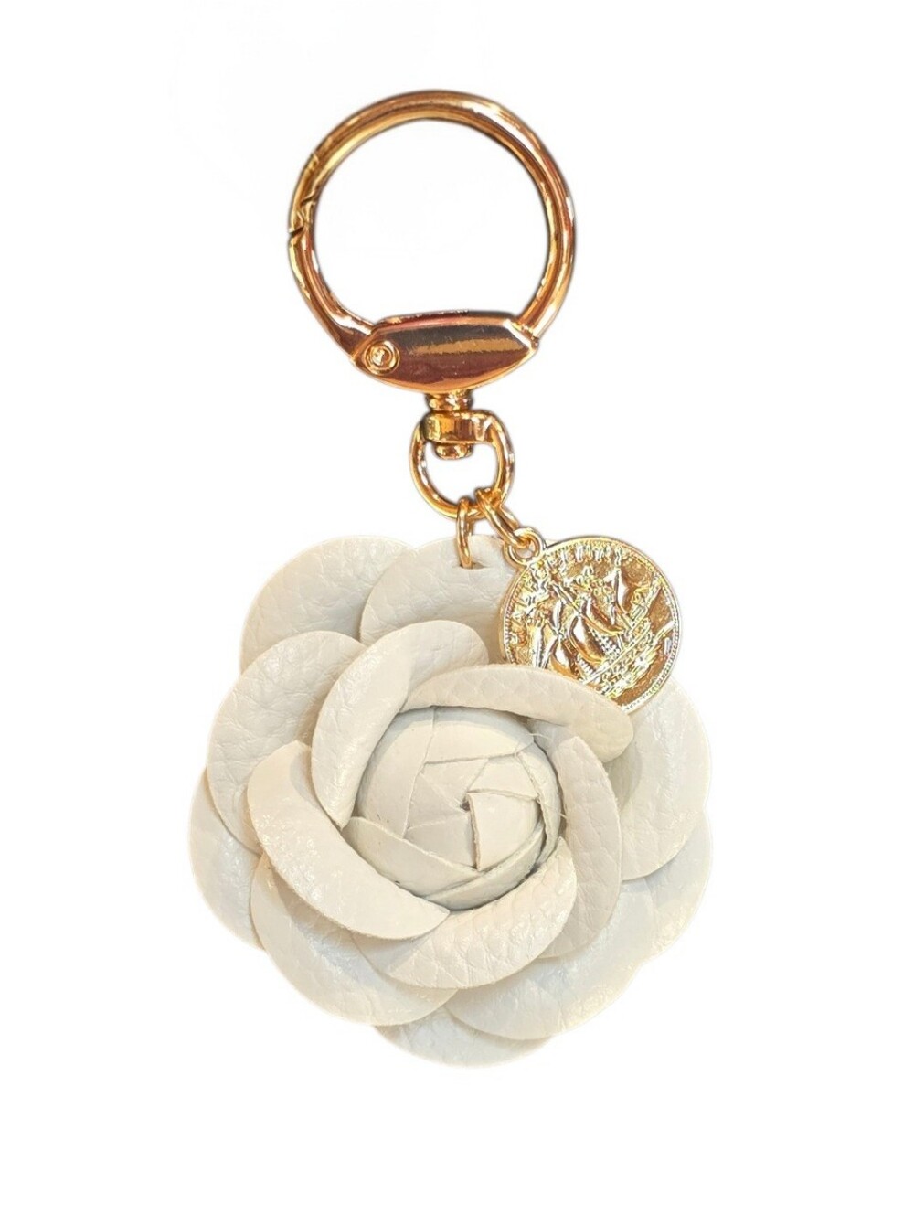 Camellia Flower White Leather Handcrafted Bag Charm Key Chain